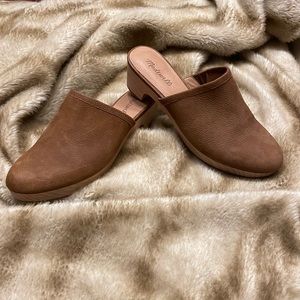 BROWN LEATHER MADEWELL JORDYN HEELED CLOGS SIZE 9